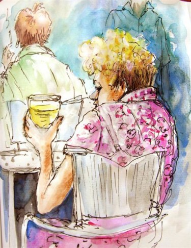 Painting titled "Drinking Wine" by Miki De Goodaboom, Original Artwork, Oil