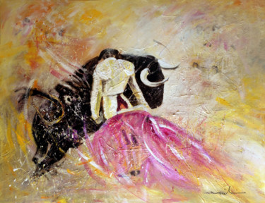Painting titled "Bullfight 74" by Miki De Goodaboom, Original Artwork, Acrylic