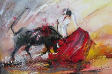 Painting titled "Bullfight 75" by Miki De Goodaboom, Original Artwork, Oil