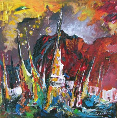 Painting titled "Boats in Calpe 1" by Miki De Goodaboom, Original Artwork, Oil