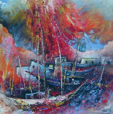 Painting titled "Boats in Altea" by Miki De Goodaboom, Original Artwork, Oil