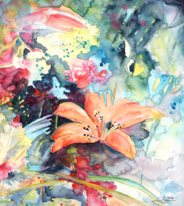 Painting titled "Lily Lost In Chaos" by Miki De Goodaboom, Original Artwork, Watercolor