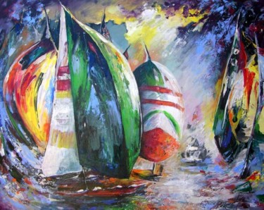 Painting titled "Sailing Regatta" by Miki De Goodaboom, Original Artwork, Oil