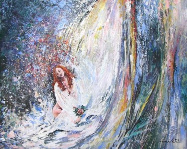 Painting titled "Under The Waterfall" by Miki De Goodaboom, Original Artwork, Oil
