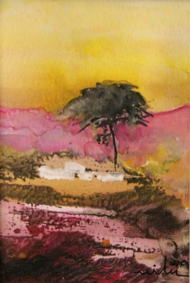 Peinture intitulée "Solitary Pine" par Miki De Goodaboom, Œuvre d'art originale, Huile