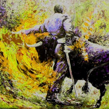 Painting titled "Bullfight 61" by Miki De Goodaboom, Original Artwork, Oil