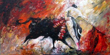 Painting titled "Bullfight 66" by Miki De Goodaboom, Original Artwork, Oil