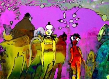 Malerei mit dem Titel "Extraterrestres" von Miki De Goodaboom, Original-Kunstwerk, Öl