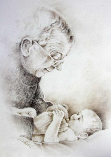 Painting titled "Grandfather" by Miki De Goodaboom, Original Artwork, Oil