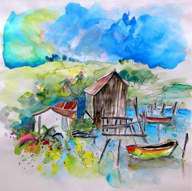 Pintura intitulada "Boats House in Comp…" por Miki De Goodaboom, Obras de arte originais, Óleo