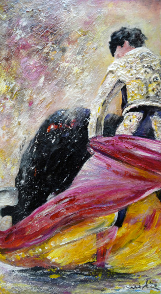 Pittura intitolato "Bullfight 65" da Miki De Goodaboom, Opera d'arte originale, Olio
