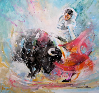 Painting titled "Bullfight 23" by Miki De Goodaboom, Original Artwork, Oil