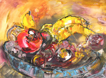 Pintura intitulada "Fruits Basket" por Miki De Goodaboom, Obras de arte originais, Guache