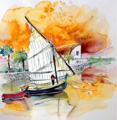 Painting titled "Boat in Montijo" by Miki De Goodaboom, Original Artwork, Oil