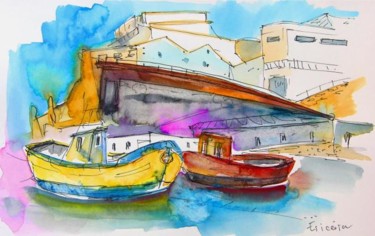 Pittura intitolato "Boats in Ericeira" da Miki De Goodaboom, Opera d'arte originale, Olio