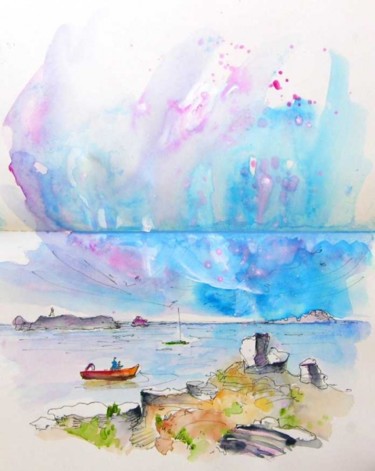 Schilderij getiteld "sea and Sky in Peni…" door Miki De Goodaboom, Origineel Kunstwerk, Olie