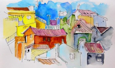 Peinture intitulée "Houses in Peniche" par Miki De Goodaboom, Œuvre d'art originale, Huile
