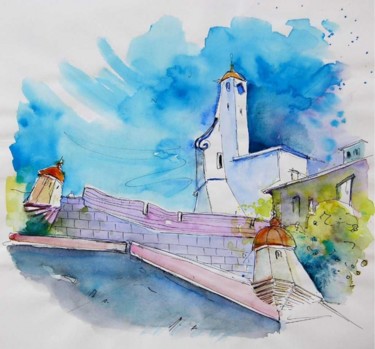 Painting titled "Church in Peniche" by Miki De Goodaboom, Original Artwork, Oil