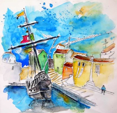 Painting titled "Boat in Vila do Con…" by Miki De Goodaboom, Original Artwork, Oil