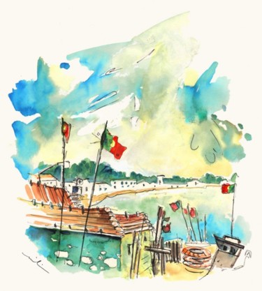Pintura intitulada "Harbour in Vila Cha" por Miki De Goodaboom, Obras de arte originais, Óleo