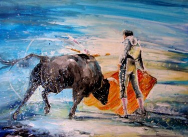 Painting titled "Bullfight 2010 - 3" by Miki De Goodaboom, Original Artwork, Oil