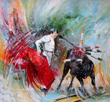 Painting titled "Bullfight 2010 - 10" by Miki De Goodaboom, Original Artwork, Oil