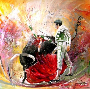 Painting titled "Bullfight 2010 - 12" by Miki De Goodaboom, Original Artwork, Oil