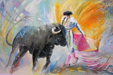 Malerei mit dem Titel "Bullfight 2010 - 14" von Miki De Goodaboom, Original-Kunstwerk, Öl