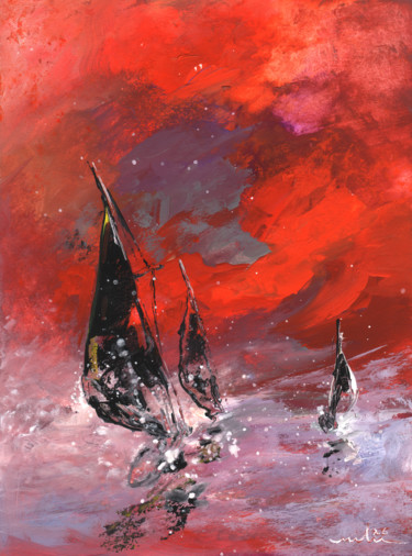 Pittura intitolato "Windsurf 1" da Miki De Goodaboom, Opera d'arte originale, Gouache