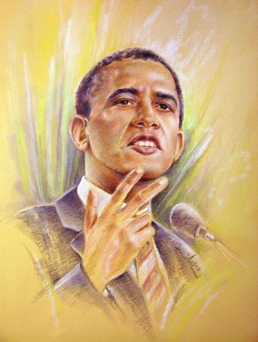 Pintura titulada "Barack Obama -1-: Y…" por Miki De Goodaboom, Obra de arte original, Oleo