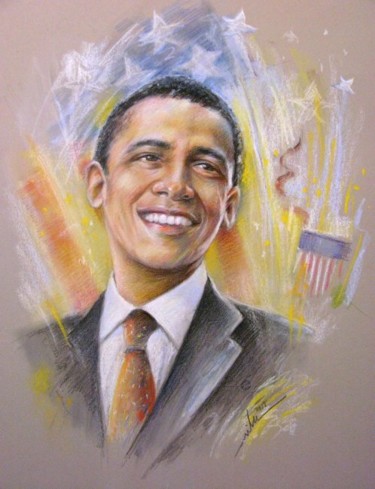 Pittura intitolato "Barack Obama -2- :…" da Miki De Goodaboom, Opera d'arte originale, Olio