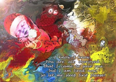 Malerei mit dem Titel "Sleeping Messiah" von Miki De Goodaboom, Original-Kunstwerk, Öl