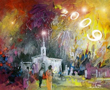 Malerei mit dem Titel "Fireworks 2009" von Miki De Goodaboom, Original-Kunstwerk, Öl