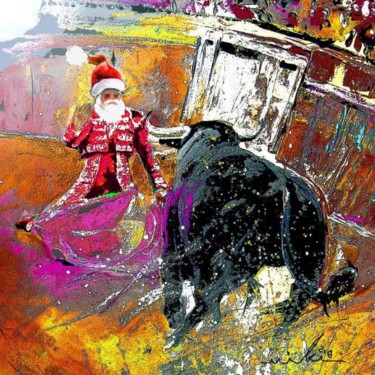 Malerei mit dem Titel "Santa in The Arena" von Miki De Goodaboom, Original-Kunstwerk, Öl