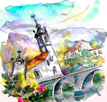 Painting titled "Church in Ponte de…" by Miki De Goodaboom, Original Artwork, Oil