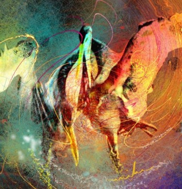 Painting titled "Whirled in Digital…" by Miki De Goodaboom, Original Artwork, Oil