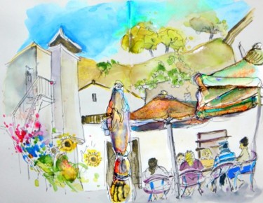 Painting titled "Cafe in Barca de Al…" by Miki De Goodaboom, Original Artwork, Oil