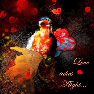 Malerei mit dem Titel "Love takes Flight" von Miki De Goodaboom, Original-Kunstwerk, Öl