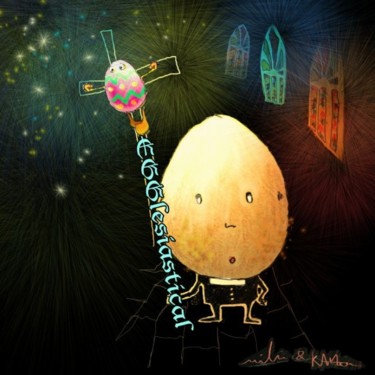 Картина под названием "Easter Eggs Games:…" - Miki De Goodaboom, Подлинное произведение искусства, Масло