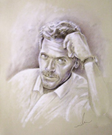 Painting titled "Hugh Laurie" by Miki De Goodaboom, Original Artwork, Oil