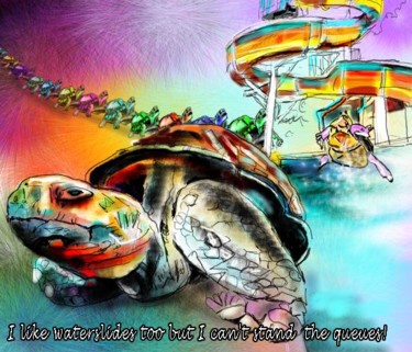 Pintura titulada "Turtle Slide" por Miki De Goodaboom, Obra de arte original, Oleo