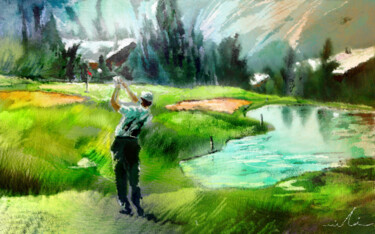 Painting titled "Golf in Crans-sur-S…" by Miki De Goodaboom, Original Artwork, Watercolor