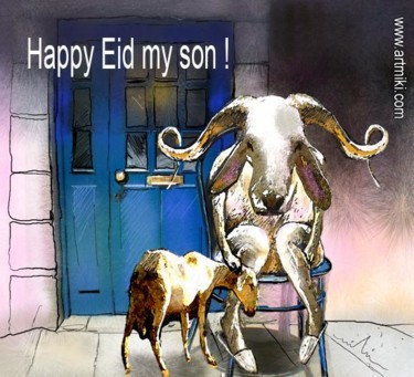 Картина под названием "Happy Eid Son" - Miki De Goodaboom, Подлинное произведение искусства, Масло