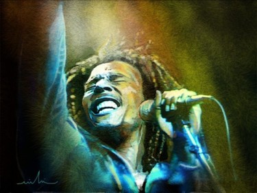 Painting titled "Bob Marley 06" by Miki De Goodaboom, Original Artwork, Oil