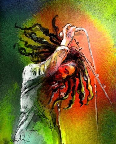 Painting titled "Bob Marley 07" by Miki De Goodaboom, Original Artwork, Oil