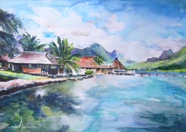 Painting titled "House by The Lagoon" by Miki De Goodaboom, Original Artwork, Oil