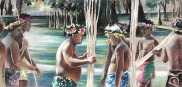 Painting titled "Maori Warriors with…" by Miki De Goodaboom, Original Artwork, Oil