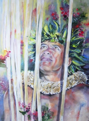 Painting titled "Polynesian Maori Wa…" by Miki De Goodaboom, Original Artwork, Oil