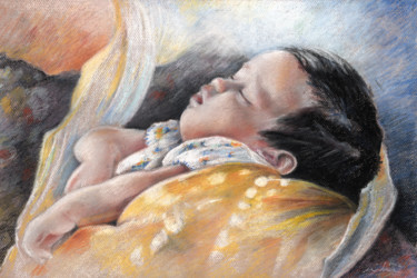 Картина под названием "Polynesian Baby" - Miki De Goodaboom, Подлинное произведение искусства, Масло