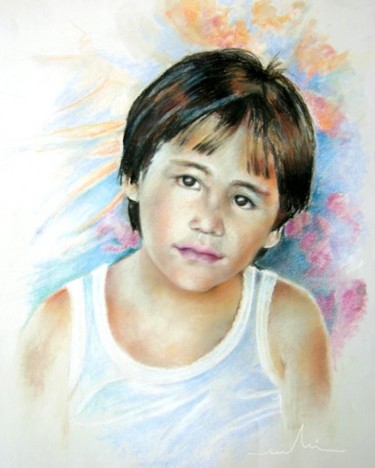Malarstwo zatytułowany „Little Boy from Tah…” autorstwa Miki De Goodaboom, Oryginalna praca, Kreda